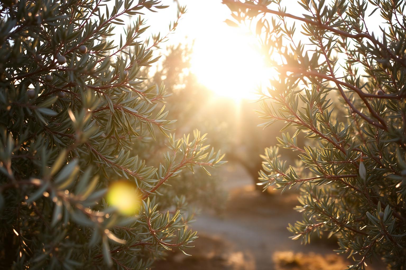Mediterranean olive grove at golden hour